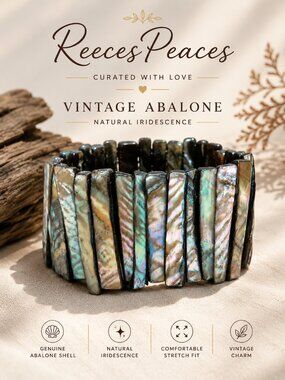 Vintage Abalone Shell Bracelet | Wide Iridescent Statement Cuff